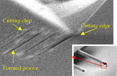 Figure of A SEM image of the nano-cutting process