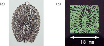 開発した光記録材料の相変化によるパターン記録の写真