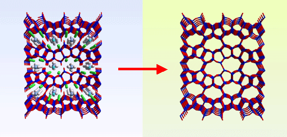 層状珪酸塩PLS-1とそれを前駆体としてもちい合成した新規ゼオライトCDS-1の結晶構造モデル図