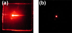 ナノ粒子分散ガラス薄膜と現行蛍光体の輝度の比較図