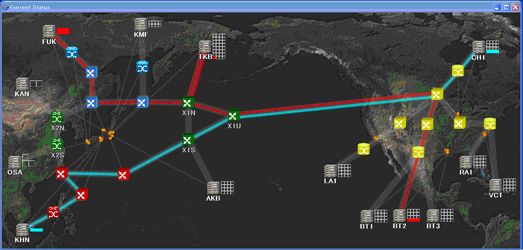 日米間のネットワーク帯域確保の様子を示したモニタ画面の図