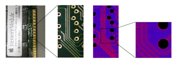 プリント基板上の銅配線部分の熱拡散性の可視化画像