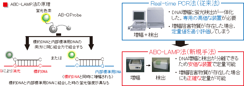 新技術ABC-LAMP法の概要と従来法との比較の図