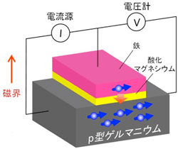 半導体ゲルマニウムへのスピン入力を観測するための素子の模式図