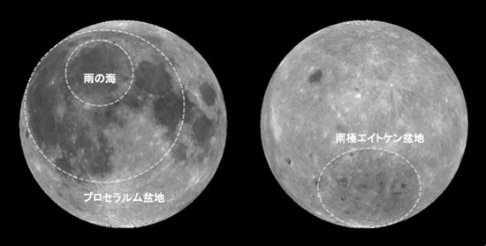 日本の月探査衛星「かぐや」が観測した月の表側と裏側の画像