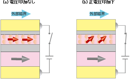 電圧印加による垂直磁気異方性の変化の評価法模式図