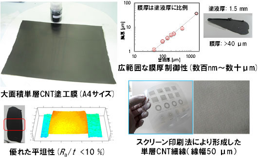 単層CNT膜ならびに単層CNT膜の微細パターン図