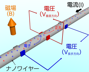ナノワイヤーのホール係数測定技術模式図