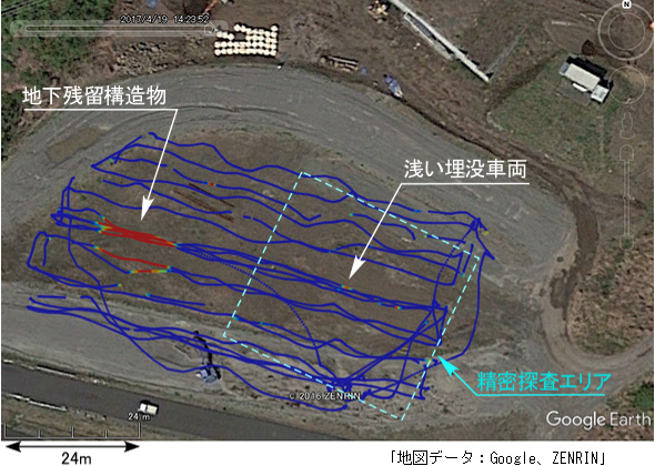 広域ドローン航行計測による探査データ（測定周波数60 kHz）の図