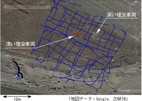 精密ドローン航行計測による探査データ（測定周波数60 kHz）の図