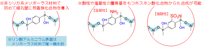 塩基性のアミノ基や酸性のスルホン酸基を付加した場合の表面構造図