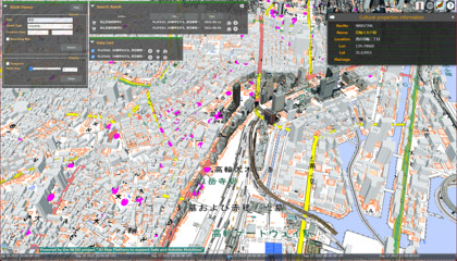 東京（高輪築堤）周辺図　ビルと文化財位置データの表示の図