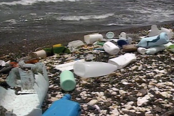 海にうくプラスチックゴミの写真