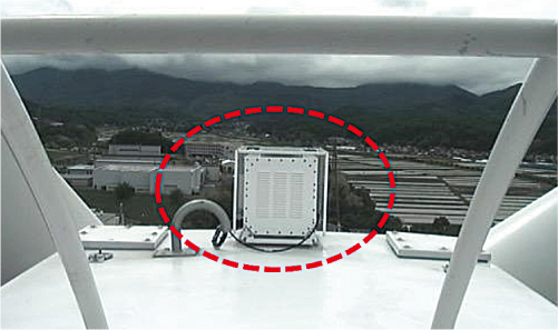 国内メーカ製のナセル搭載LIDARプロトタイプ機 ナセル上の運転状況監視カメラによる撮影