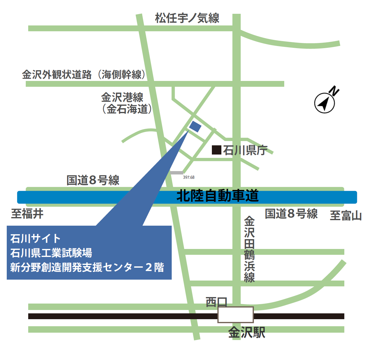 石川サイトへのアクセス方法図