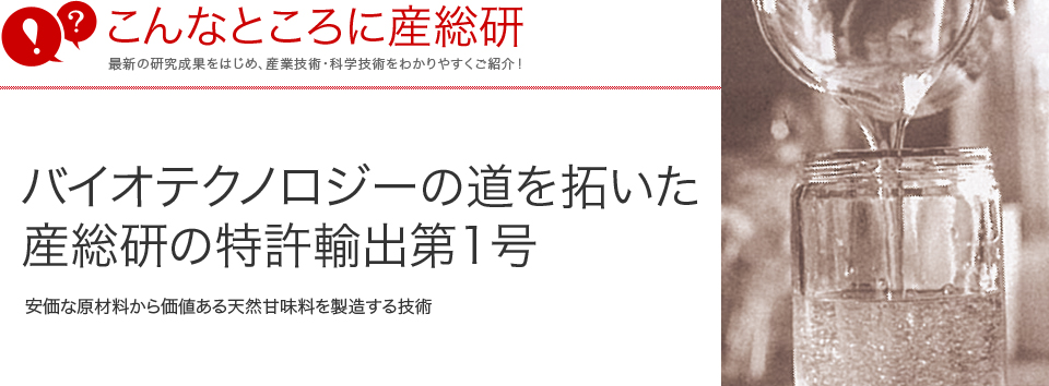 こんなところに産総研　バイオテクノロジーの道を拓いた産総研の特許輸出第1号 安価な原材料から価値ある天然甘味料を製造する技術