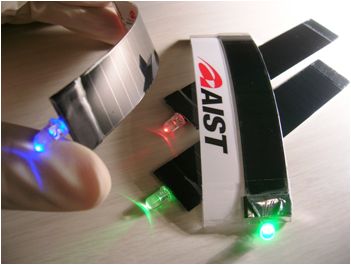 Photo:Integrated-type flexible CIGS solar cell modules and lighting LEDs powered by them