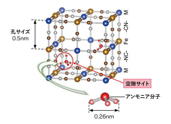 空隙サイトへのアンモニア分子吸着のイメージ