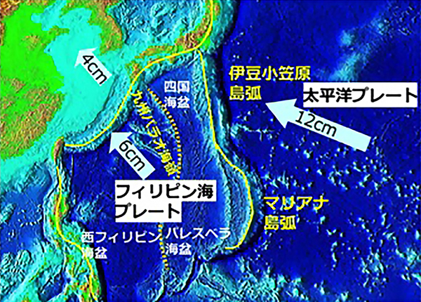 伊豆小笠原島弧周辺とプレートを示した図