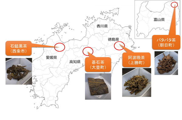 国内の後発酵茶の生産地の図