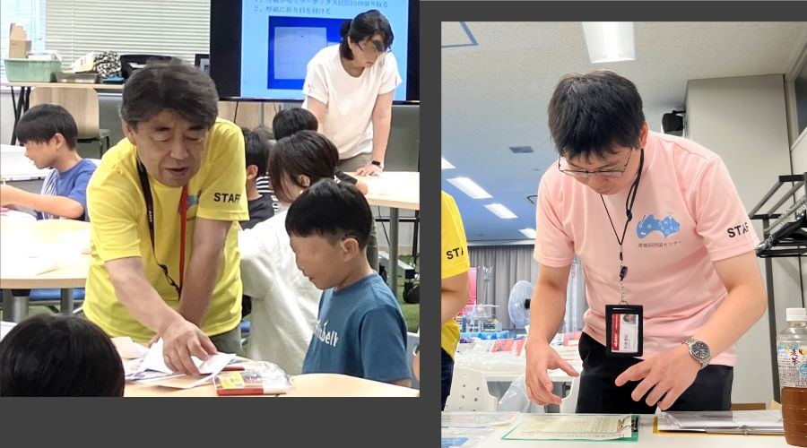 受付、場内支援を務める川中、杉浦、両サポーターの様子