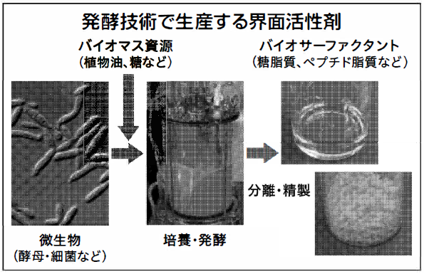 発酵技術で生産する界面活性剤の図