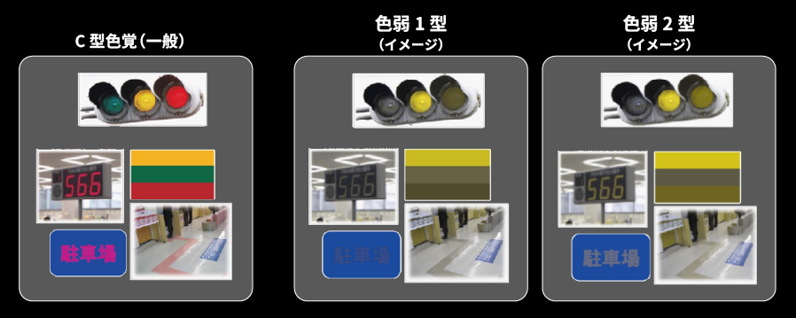 色弱1型と2型の見え方を比較した図