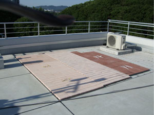 屋上での保水材料試験の写真