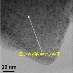 多孔性配位高分子に固定化された白金ナノ粒子触媒の透過型電子顕微鏡による観察結果の図