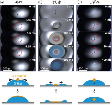 マイクロ液滴で見られる３種の混合挙動の図
