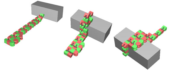 多数のモジュールの集合体による障害物越えシミュレーションの図