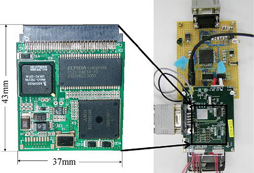 マイクロサーバMPU基板と情報家電実証実験向けプロトタイプの写真