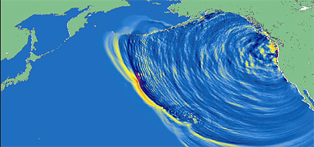 太平洋を横断する津波のシミュレーション図