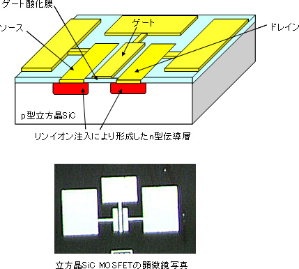 SiC MOSFET模式図及び顕微鏡写真