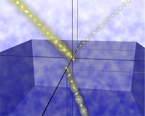 異なる屈折率をもつ二つの媒質の界面における光の反射・屈折図