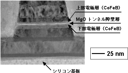 作製したTMR素子の断面を示す電子顕微鏡写真