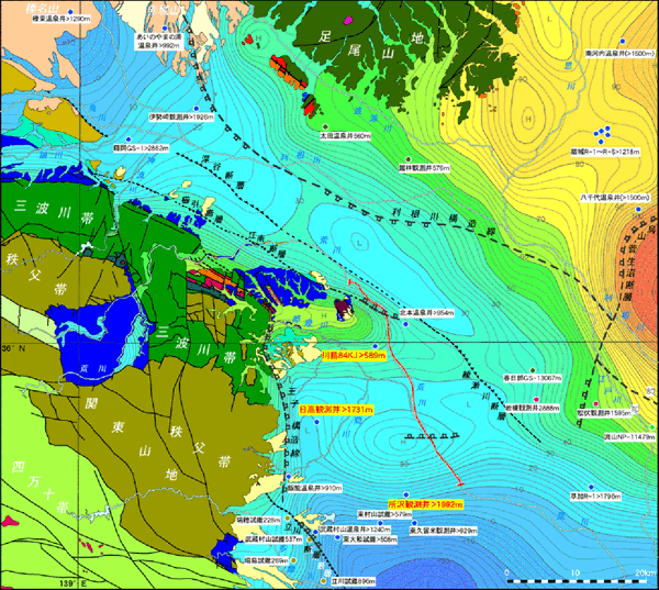 朝霞－鴻巣反射法地震波探査測線位置図