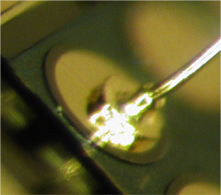 （001）面n型ダイヤモンド半導体を用いて作製した紫外線発光素子の写真