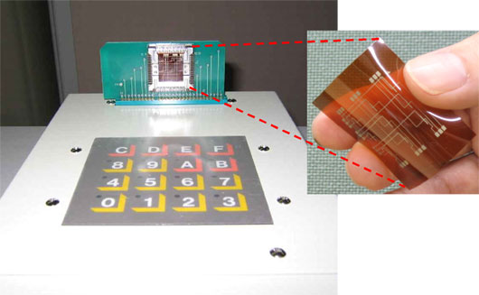 フィルム上に印刷で作製したメモリアレイの動作の写真