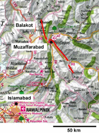 現地調査で確認された2005年パキスタン地震の地震断層地図2