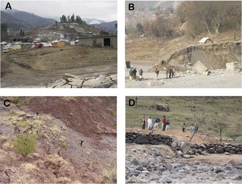地震断層と河床・河川敷の変位写真