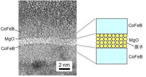 作製したTMR素子の断面を示す電子顕微鏡写真