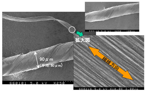 表面改質なしで作製した高強度SWNTワイヤーの図
