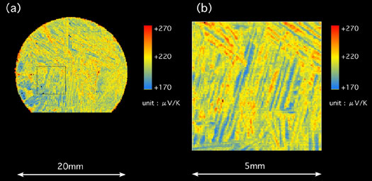 (Bi,Sb)2Te3溶融凝固多結晶のゼーベック係数マッピング画像