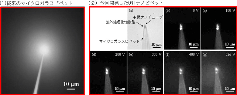蛍光溶液噴出挙動の相違画像