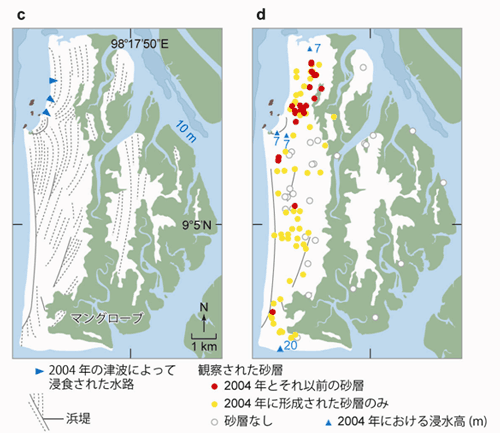 hra Thong島の地形と調査地点の図