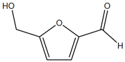 ヒドロキシメチルフルフラールの化学構造式図