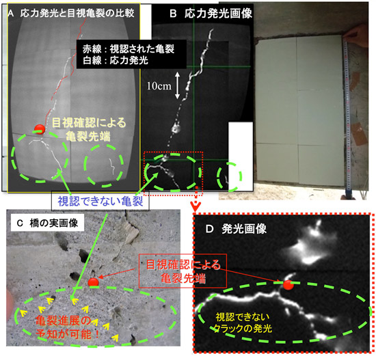 応力発光画像と亀裂の関係の図