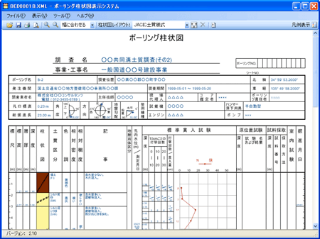 ボーリング柱状図表示システムの表示例画像