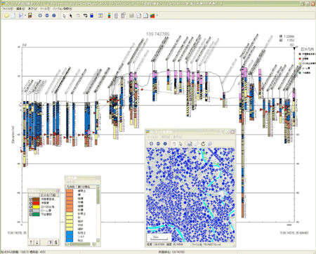 ボーリング柱状図解析システムの表示例画像